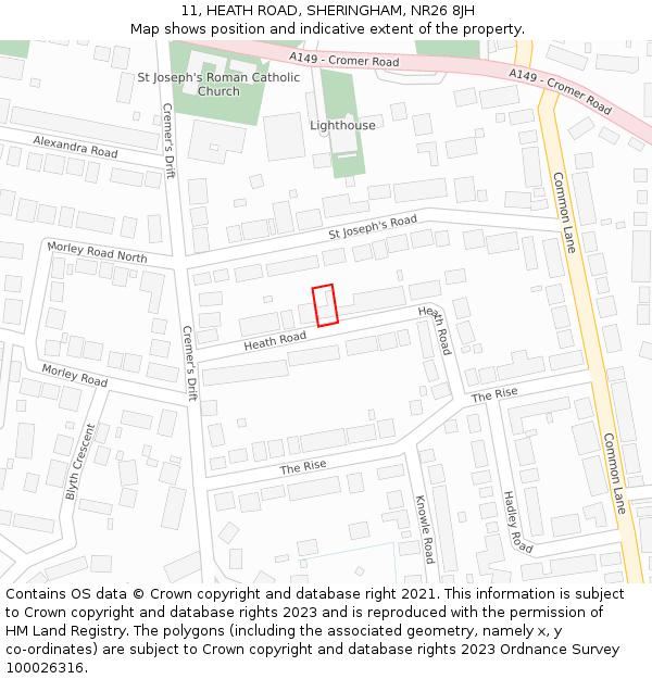 11, HEATH ROAD, SHERINGHAM, NR26 8JH: Location map and indicative extent of plot