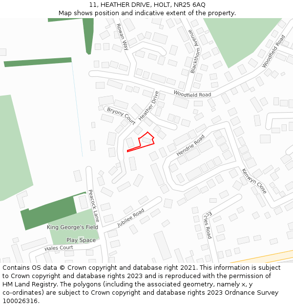 11, HEATHER DRIVE, HOLT, NR25 6AQ: Location map and indicative extent of plot