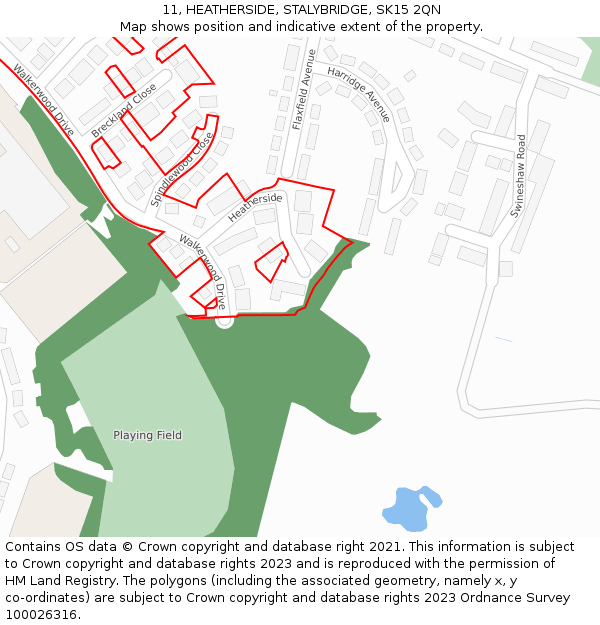 11, HEATHERSIDE, STALYBRIDGE, SK15 2QN: Location map and indicative extent of plot