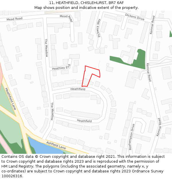 11, HEATHFIELD, CHISLEHURST, BR7 6AF: Location map and indicative extent of plot