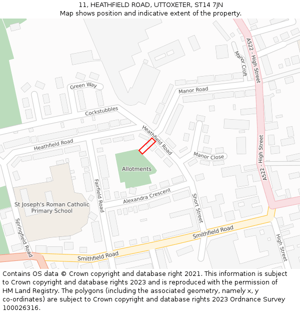 11, HEATHFIELD ROAD, UTTOXETER, ST14 7JN: Location map and indicative extent of plot