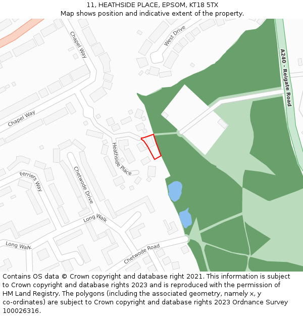 11, HEATHSIDE PLACE, EPSOM, KT18 5TX: Location map and indicative extent of plot