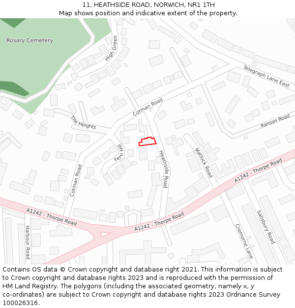 11, HEATHSIDE ROAD, NORWICH, NR1 1TH: Location map and indicative extent of plot
