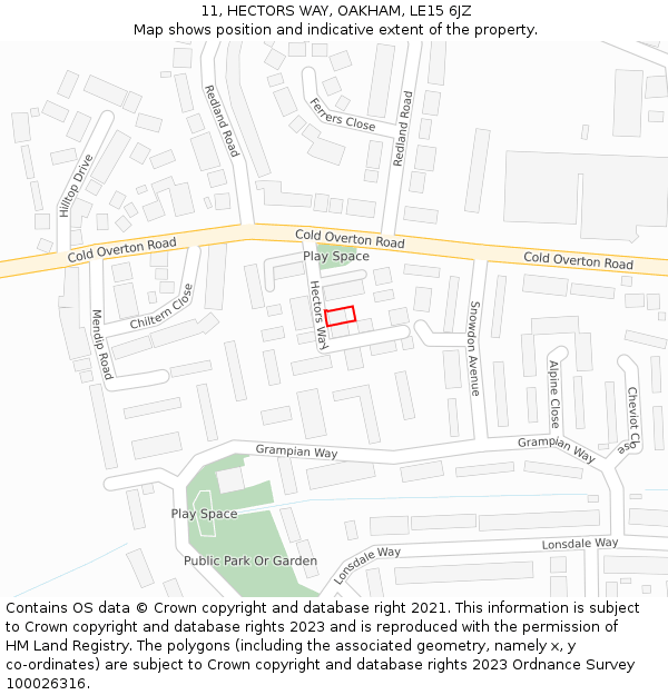 11, HECTORS WAY, OAKHAM, LE15 6JZ: Location map and indicative extent of plot