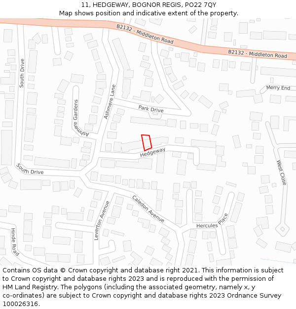 11, HEDGEWAY, BOGNOR REGIS, PO22 7QY: Location map and indicative extent of plot