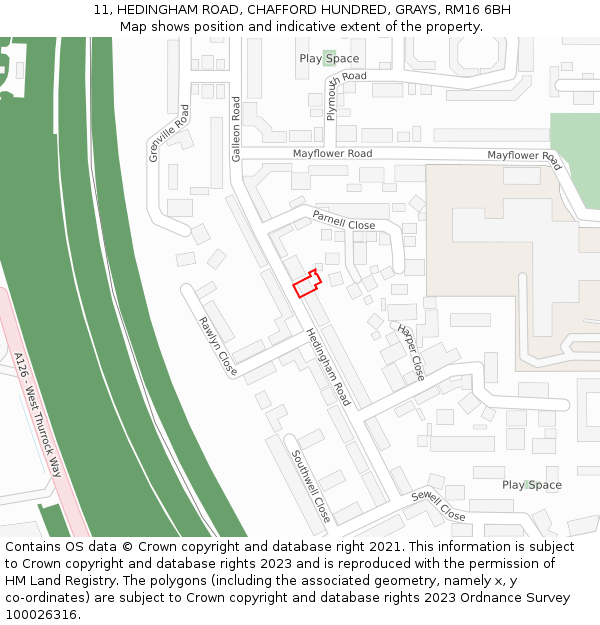 11, HEDINGHAM ROAD, CHAFFORD HUNDRED, GRAYS, RM16 6BH: Location map and indicative extent of plot