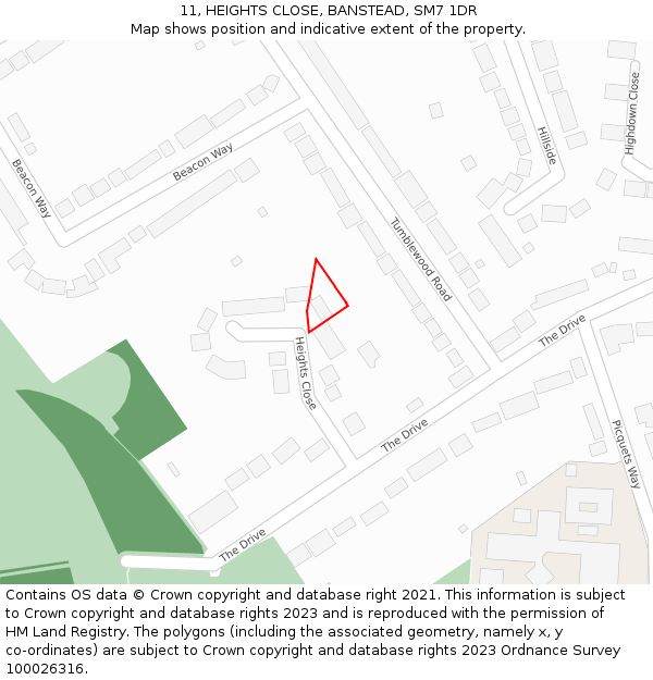 11, HEIGHTS CLOSE, BANSTEAD, SM7 1DR: Location map and indicative extent of plot