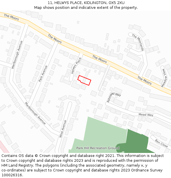 11, HELWYS PLACE, KIDLINGTON, OX5 2XU: Location map and indicative extent of plot