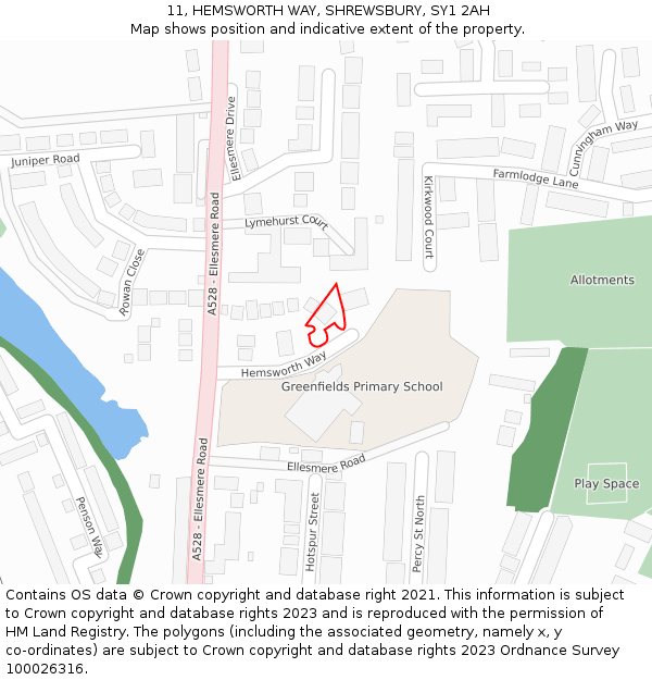 11, HEMSWORTH WAY, SHREWSBURY, SY1 2AH: Location map and indicative extent of plot