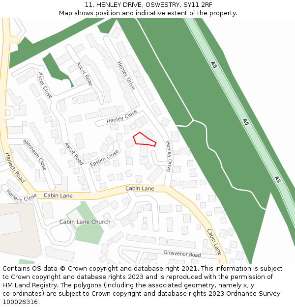 11, HENLEY DRIVE, OSWESTRY, SY11 2RF: Location map and indicative extent of plot