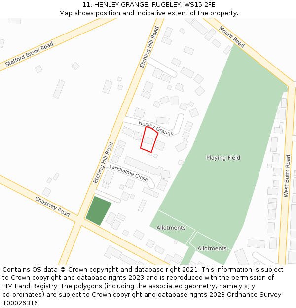 11, HENLEY GRANGE, RUGELEY, WS15 2FE: Location map and indicative extent of plot