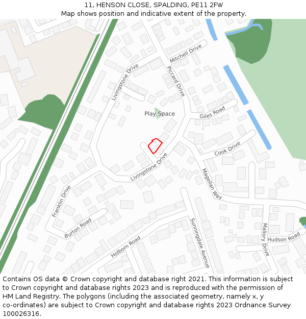 11, HENSON CLOSE, SPALDING, PE11 2FW: Location map and indicative extent of plot