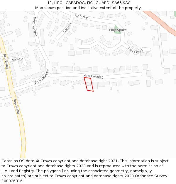 11, HEOL CARADOG, FISHGUARD, SA65 9AY: Location map and indicative extent of plot