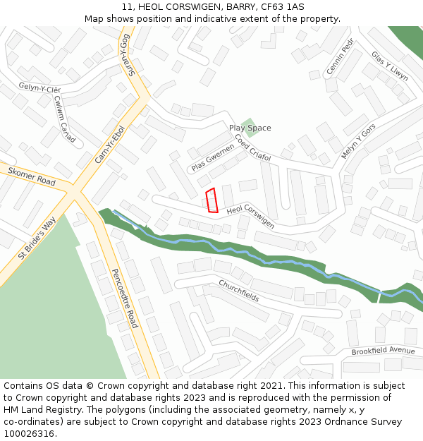 11, HEOL CORSWIGEN, BARRY, CF63 1AS: Location map and indicative extent of plot