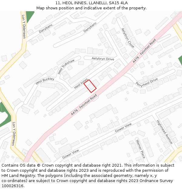 11, HEOL INNES, LLANELLI, SA15 4LA: Location map and indicative extent of plot