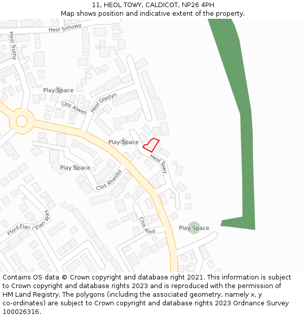 11, HEOL TOWY, CALDICOT, NP26 4PH: Location map and indicative extent of plot