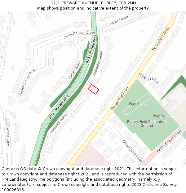 11, HEREWARD AVENUE, PURLEY, CR8 2NN: Location map and indicative extent of plot