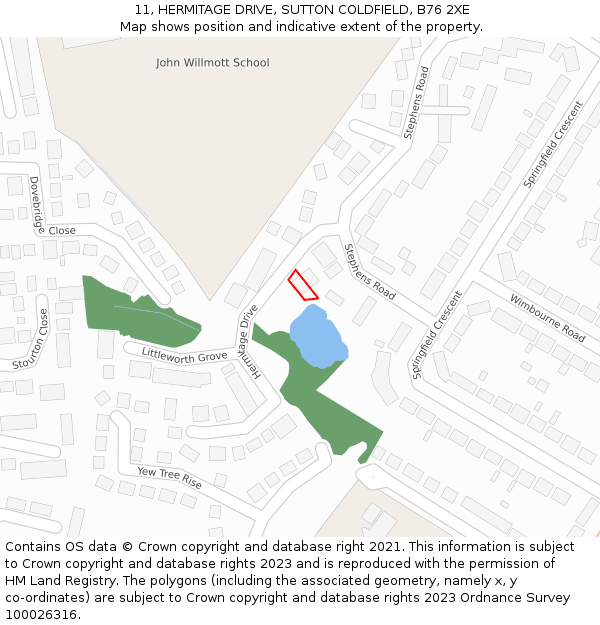 11, HERMITAGE DRIVE, SUTTON COLDFIELD, B76 2XE: Location map and indicative extent of plot