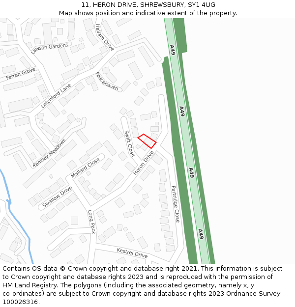 11, HERON DRIVE, SHREWSBURY, SY1 4UG: Location map and indicative extent of plot