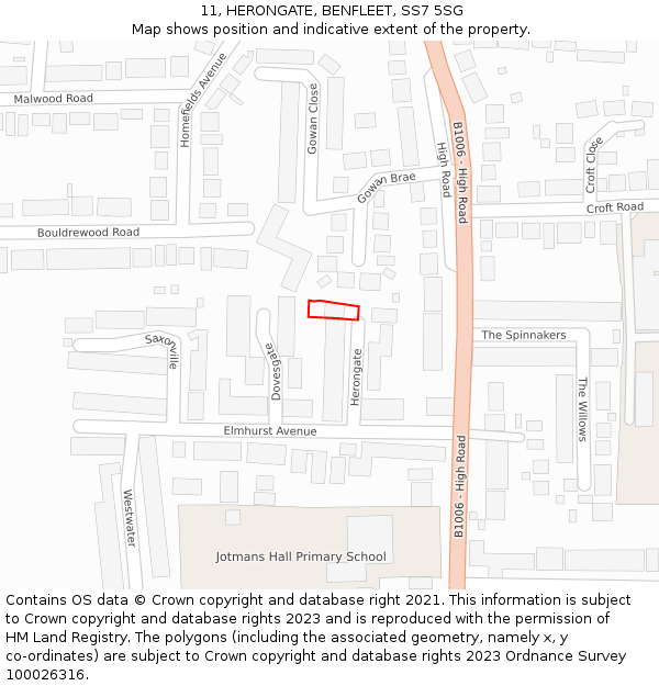 11, HERONGATE, BENFLEET, SS7 5SG: Location map and indicative extent of plot