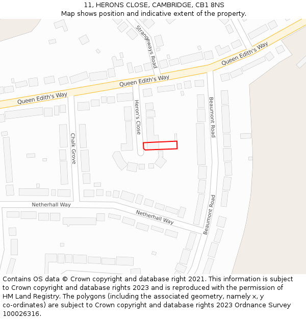 11, HERONS CLOSE, CAMBRIDGE, CB1 8NS: Location map and indicative extent of plot