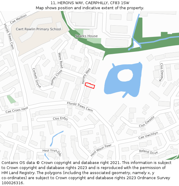 11, HERONS WAY, CAERPHILLY, CF83 1SW: Location map and indicative extent of plot