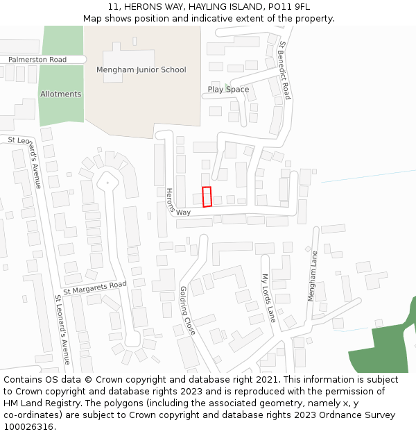 11, HERONS WAY, HAYLING ISLAND, PO11 9FL: Location map and indicative extent of plot