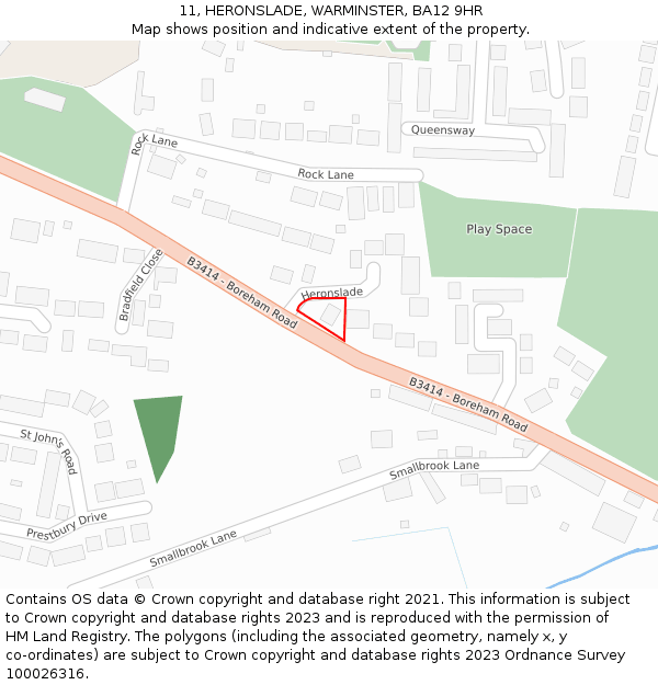 11, HERONSLADE, WARMINSTER, BA12 9HR: Location map and indicative extent of plot