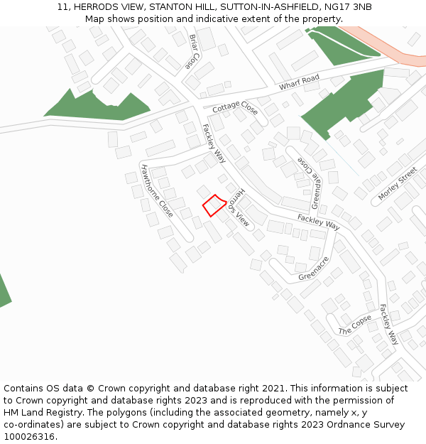 11, HERRODS VIEW, STANTON HILL, SUTTON-IN-ASHFIELD, NG17 3NB: Location map and indicative extent of plot