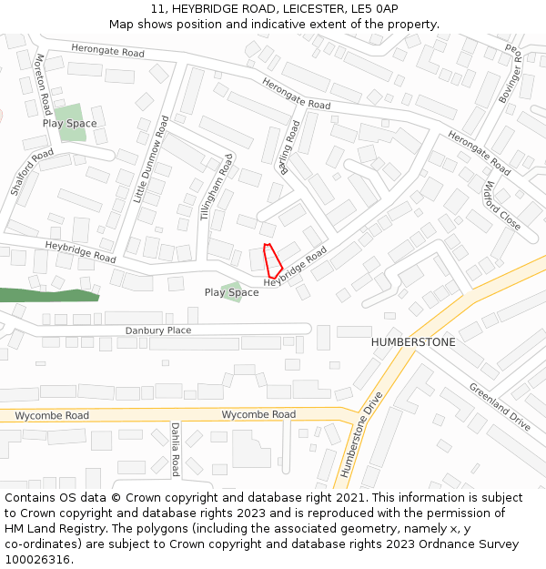 11, HEYBRIDGE ROAD, LEICESTER, LE5 0AP: Location map and indicative extent of plot