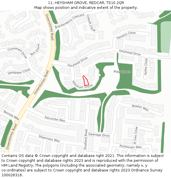 11, HEYSHAM GROVE, REDCAR, TS10 2QR: Location map and indicative extent of plot