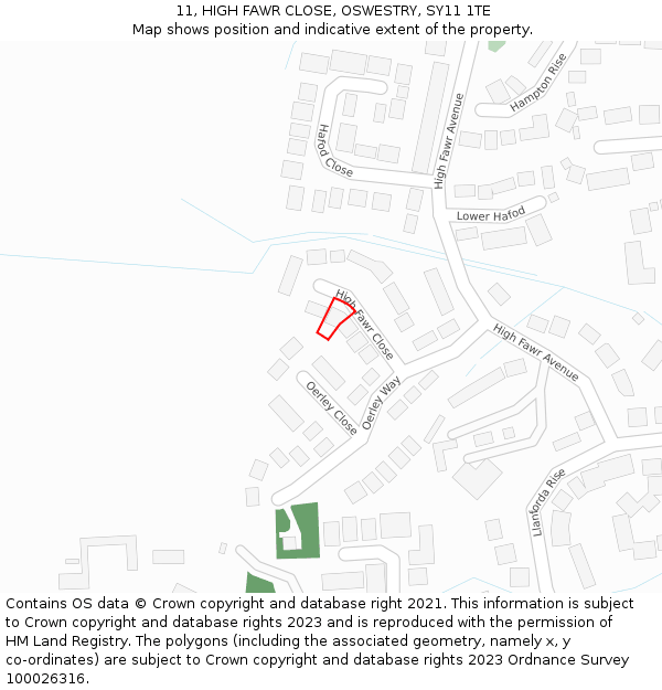 11, HIGH FAWR CLOSE, OSWESTRY, SY11 1TE: Location map and indicative extent of plot