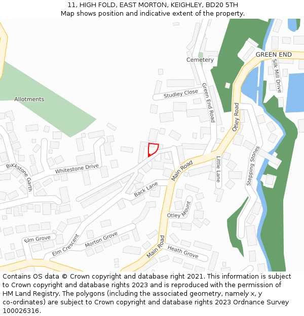 11, HIGH FOLD, EAST MORTON, KEIGHLEY, BD20 5TH: Location map and indicative extent of plot