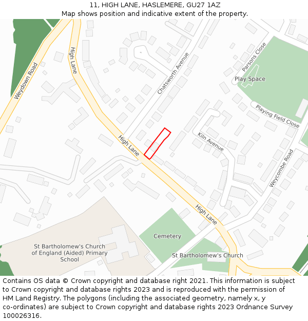 11, HIGH LANE, HASLEMERE, GU27 1AZ: Location map and indicative extent of plot