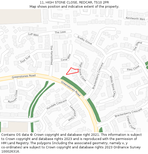 11, HIGH STONE CLOSE, REDCAR, TS10 2PR: Location map and indicative extent of plot