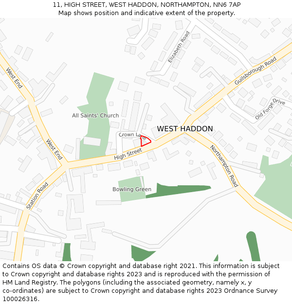 11, HIGH STREET, WEST HADDON, NORTHAMPTON, NN6 7AP: Location map and indicative extent of plot