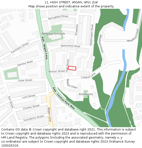 11, HIGH STREET, WIGAN, WN1 2LW: Location map and indicative extent of plot