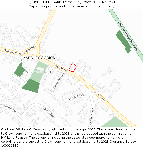 11, HIGH STREET, YARDLEY GOBION, TOWCESTER, NN12 7TN: Location map and indicative extent of plot