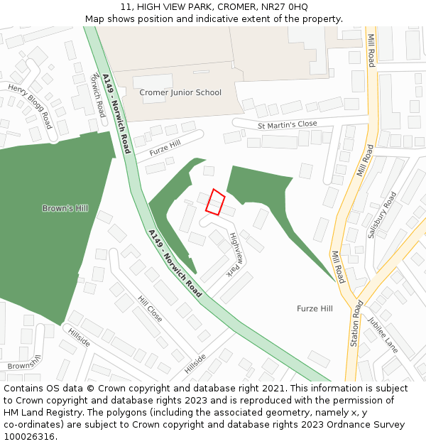 11, HIGH VIEW PARK, CROMER, NR27 0HQ: Location map and indicative extent of plot