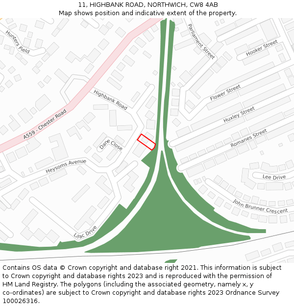 11, HIGHBANK ROAD, NORTHWICH, CW8 4AB: Location map and indicative extent of plot