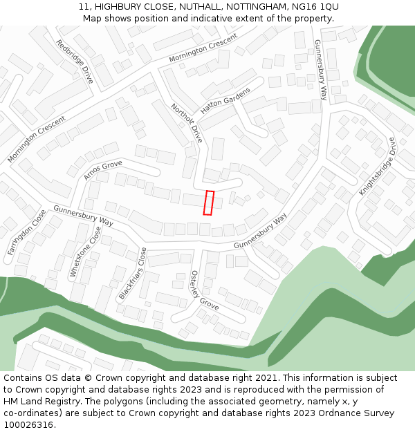 11, HIGHBURY CLOSE, NUTHALL, NOTTINGHAM, NG16 1QU: Location map and indicative extent of plot