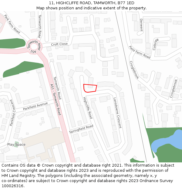 11, HIGHCLIFFE ROAD, TAMWORTH, B77 1ED: Location map and indicative extent of plot