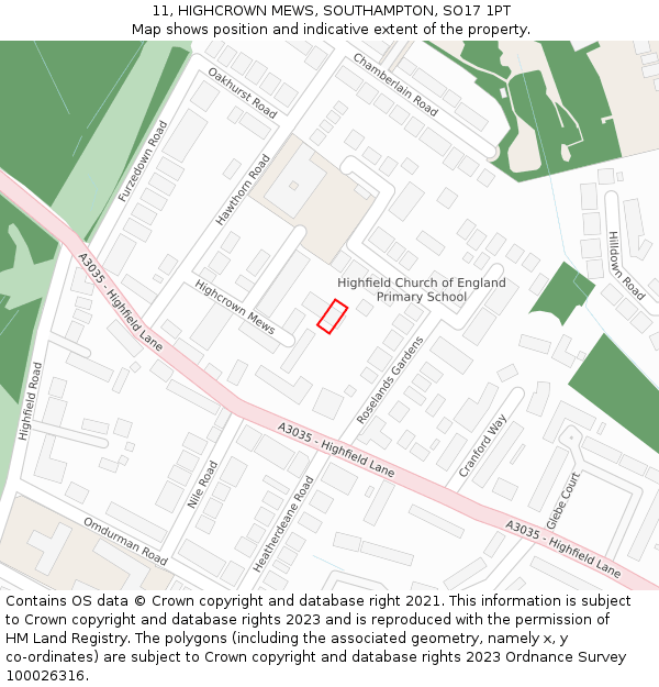 11, HIGHCROWN MEWS, SOUTHAMPTON, SO17 1PT: Location map and indicative extent of plot