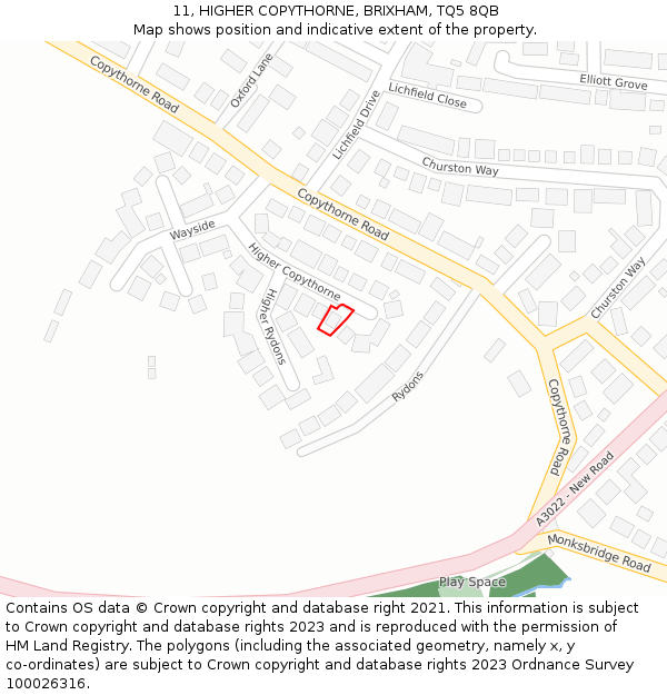 11, HIGHER COPYTHORNE, BRIXHAM, TQ5 8QB: Location map and indicative extent of plot