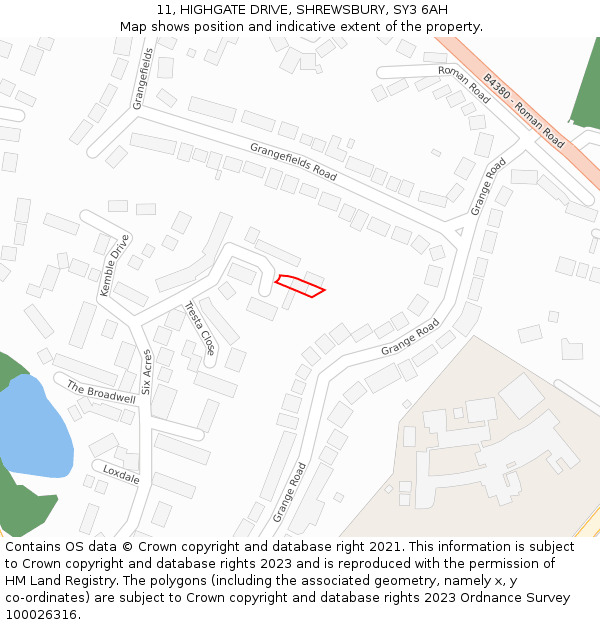 11, HIGHGATE DRIVE, SHREWSBURY, SY3 6AH: Location map and indicative extent of plot