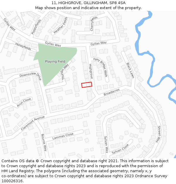 11, HIGHGROVE, GILLINGHAM, SP8 4SA: Location map and indicative extent of plot