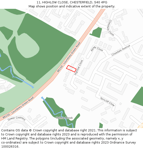 11, HIGHLOW CLOSE, CHESTERFIELD, S40 4PG: Location map and indicative extent of plot