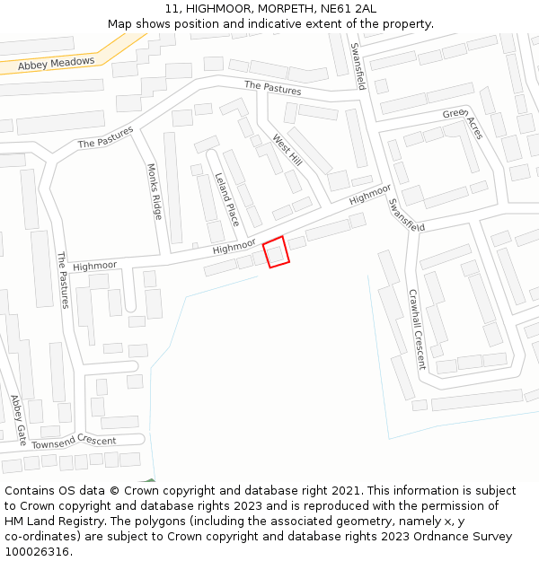 11, HIGHMOOR, MORPETH, NE61 2AL: Location map and indicative extent of plot