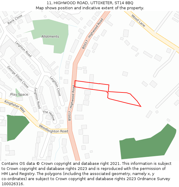 11, HIGHWOOD ROAD, UTTOXETER, ST14 8BQ: Location map and indicative extent of plot