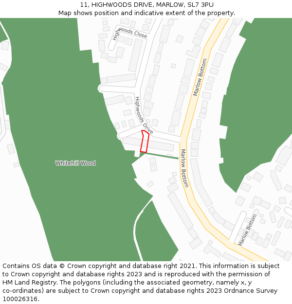 11, HIGHWOODS DRIVE, MARLOW, SL7 3PU: Location map and indicative extent of plot